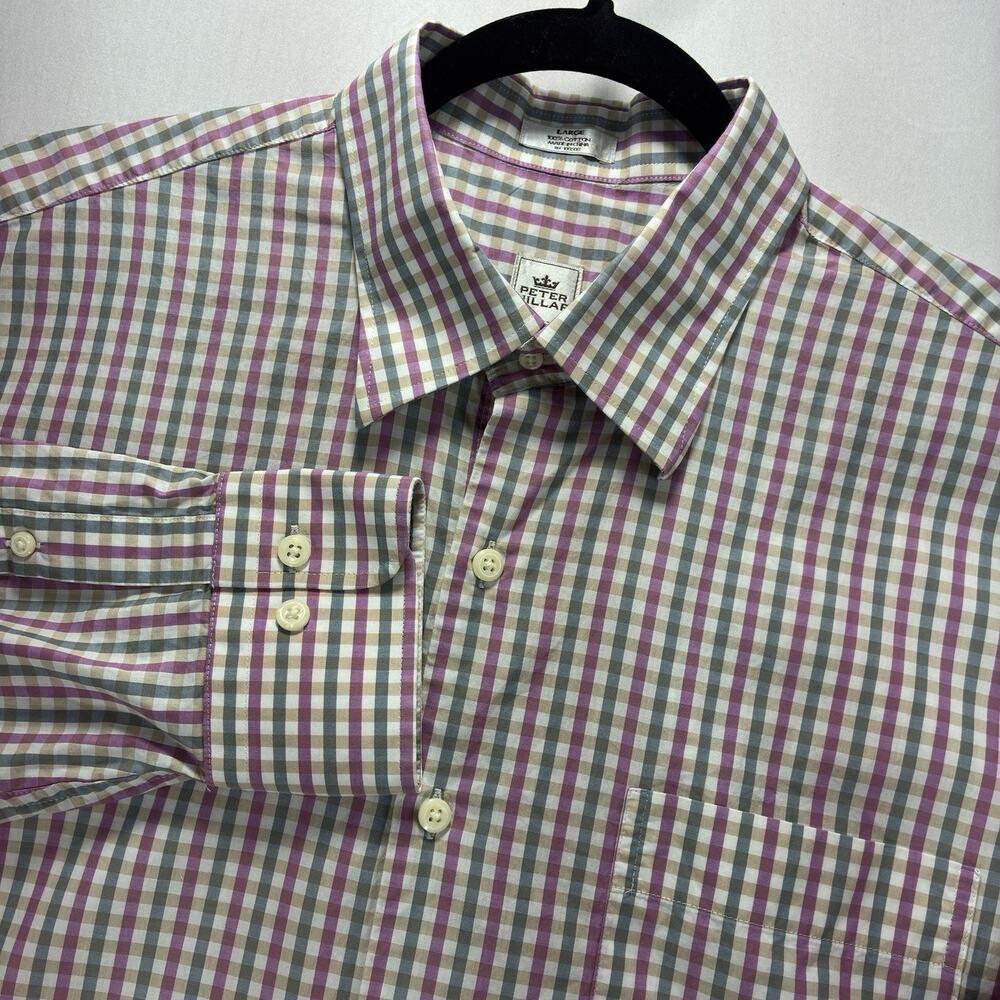 Peter Millar Men’s Large Button Up Shirt Multicolor Check Cotton Long Sleeve